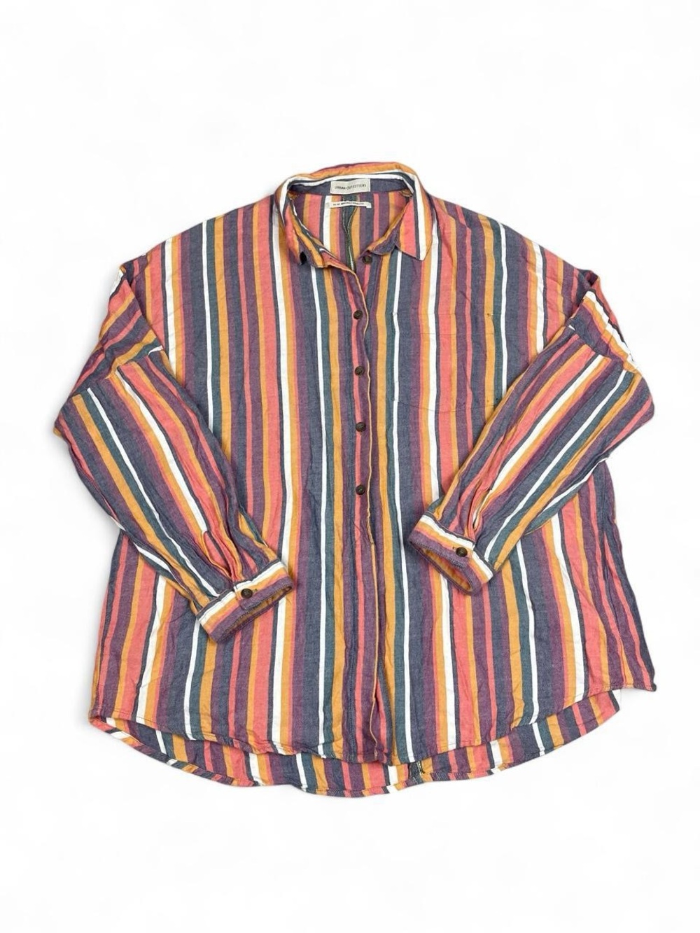 Urban Outfitters Multistripe Button-Down Shirt in Red, Yellow, Blue & Cream M